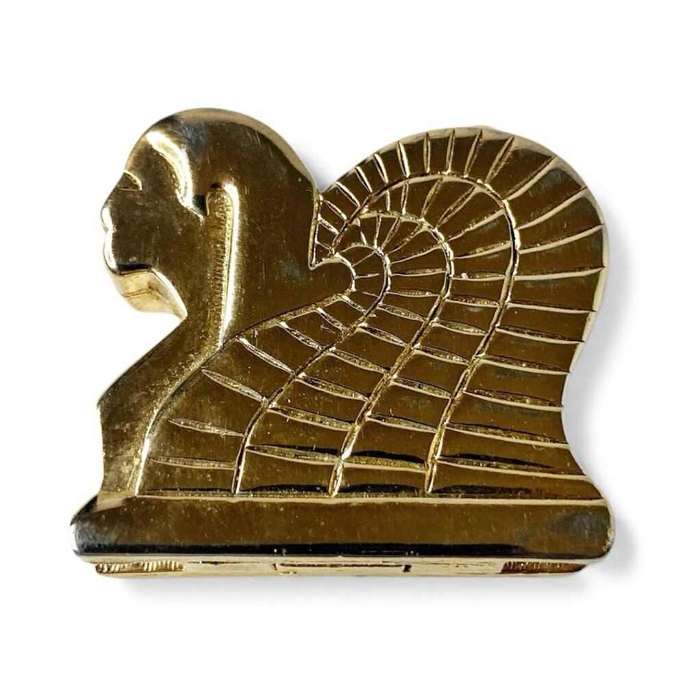 Vintage Sphinx Pavot Amun Solid Perfume Compact Gold Tone Egyptian Figural Rare